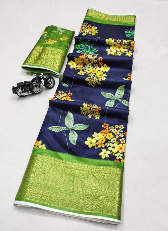 Pure Dola Silk Blue Traditional Wear Digital Printed Saree
